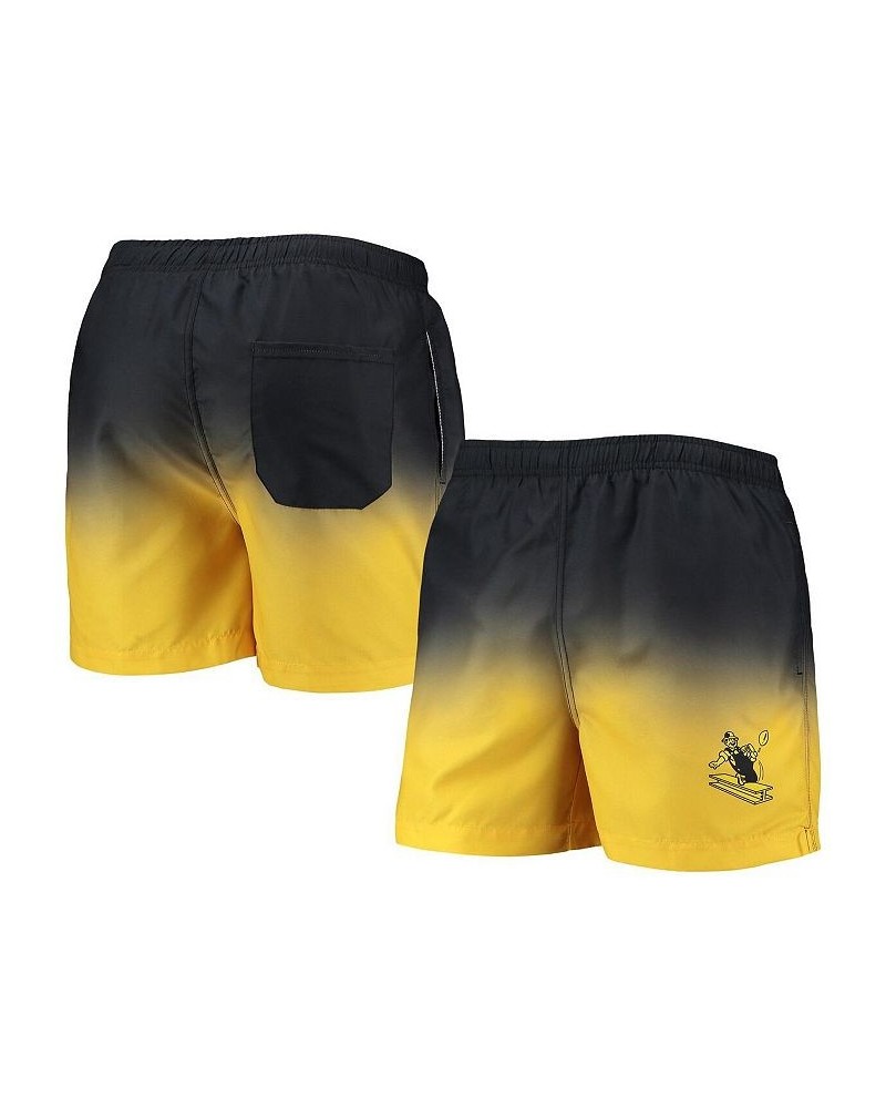 Men's Black, Gold Pittsburgh Steelers Retro Dip-Dye Swim Shorts $31.19 Swimsuits