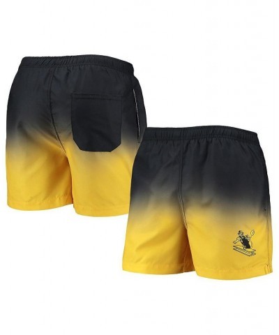 Men's Black, Gold Pittsburgh Steelers Retro Dip-Dye Swim Shorts $31.19 Swimsuits