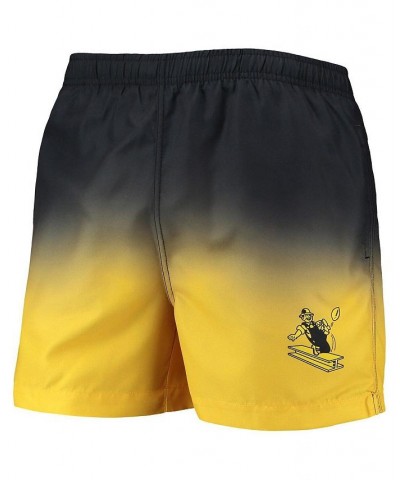 Men's Black, Gold Pittsburgh Steelers Retro Dip-Dye Swim Shorts $31.19 Swimsuits