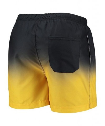 Men's Black, Gold Pittsburgh Steelers Retro Dip-Dye Swim Shorts $31.19 Swimsuits