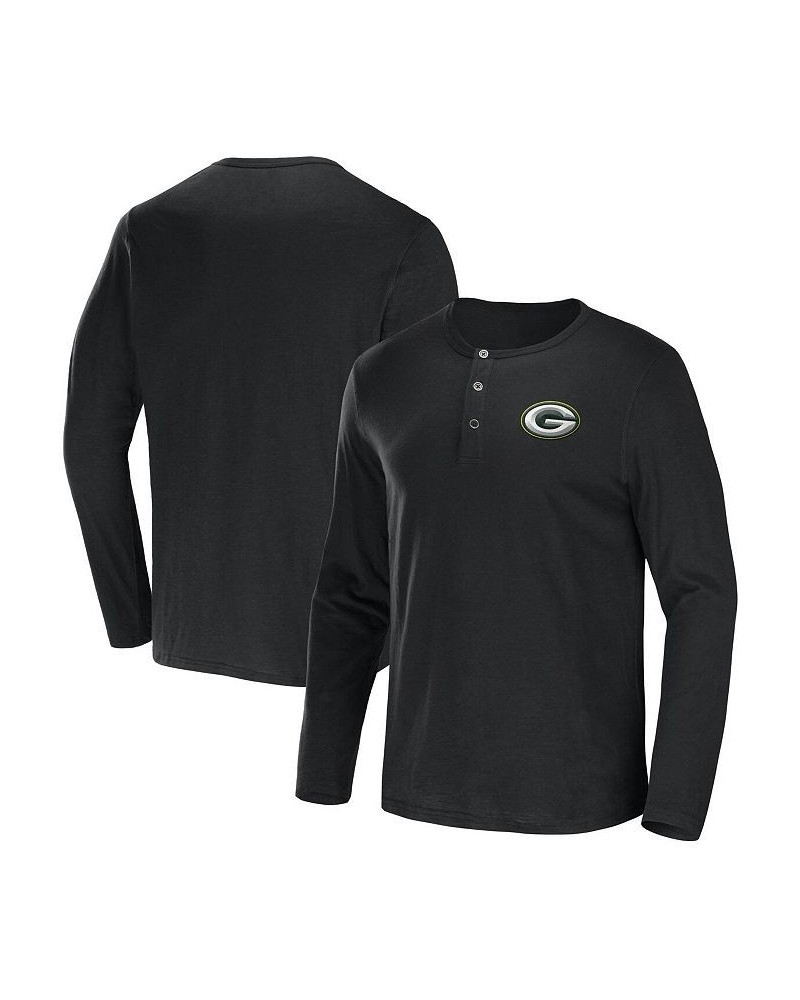 Men's NFL x Darius Rucker Collection by Black Green Bay Packers Slub Jersey Henley Long Sleeve T-shirt $20.64 T-Shirts