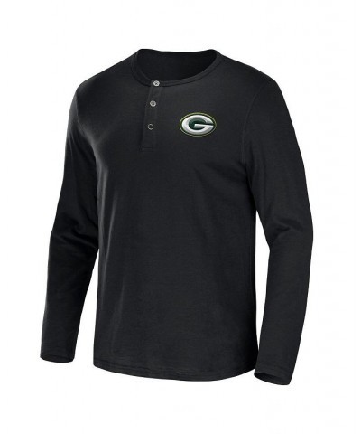 Men's NFL x Darius Rucker Collection by Black Green Bay Packers Slub Jersey Henley Long Sleeve T-shirt $20.64 T-Shirts