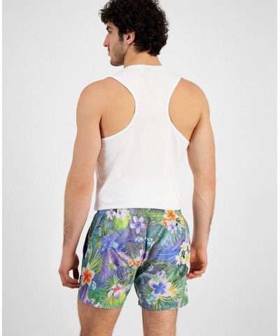 Men's 5" Piranha Tropical Print Drawstring Swim Trunks Purple $26.84 Swimsuits