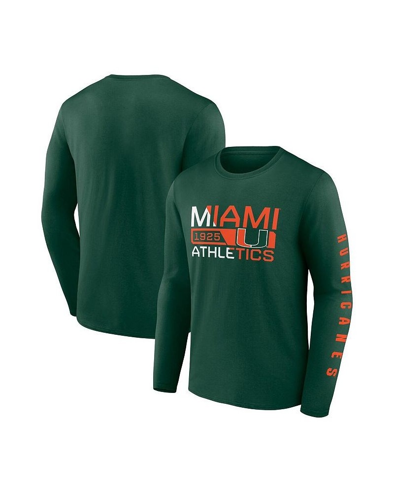 Men's Branded Green Miami Hurricanes Broad Jump 2-Hit Long Sleeve T-shirt $21.41 T-Shirts