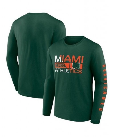 Men's Branded Green Miami Hurricanes Broad Jump 2-Hit Long Sleeve T-shirt $21.41 T-Shirts