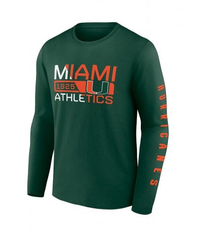 Men's Branded Green Miami Hurricanes Broad Jump 2-Hit Long Sleeve T-shirt $21.41 T-Shirts