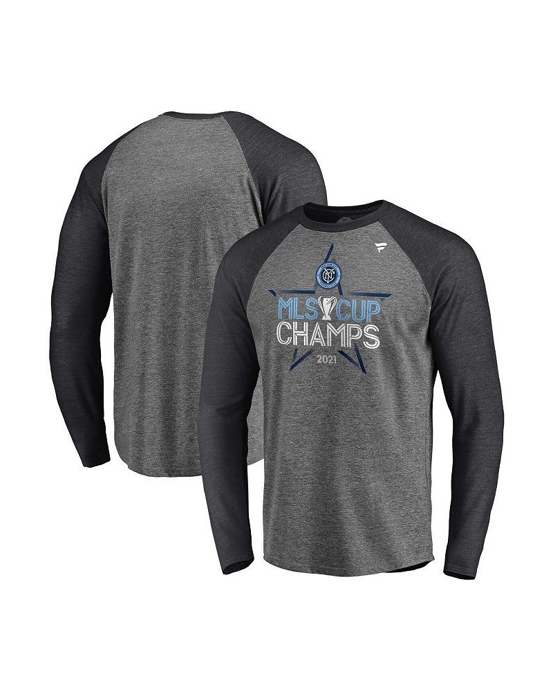 Men's Branded Heathered Gray New York City FC 2021 MLS Cup Champions Locker Room Raglan Long Sleeve T-shirt $22.78 T-Shirts