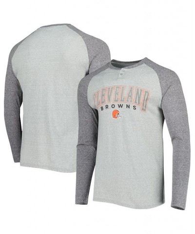 Men's Heather Gray Cleveland Browns Ledger Raglan Long Sleeve Henley T-shirt $23.04 T-Shirts