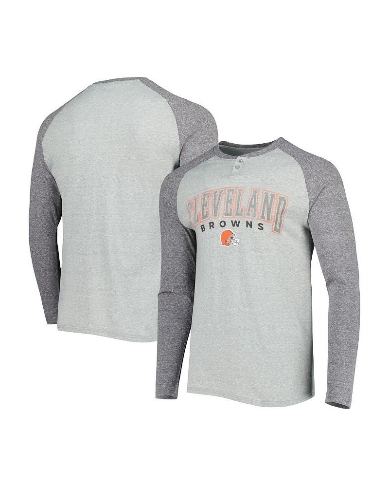 Men's Heather Gray Cleveland Browns Ledger Raglan Long Sleeve Henley T-shirt $23.04 T-Shirts