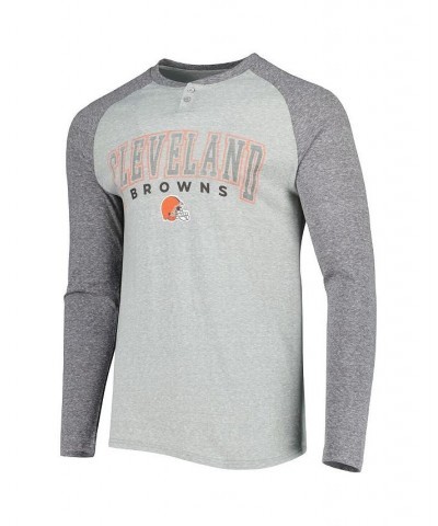 Men's Heather Gray Cleveland Browns Ledger Raglan Long Sleeve Henley T-shirt $23.04 T-Shirts