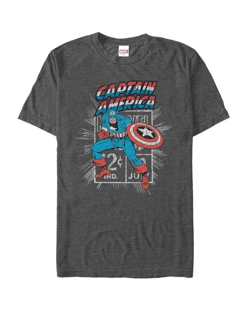 Marvel Men's Comic Collection Retro Captain America Stamp Short Sleeve T-Shirt Gray $14.70 T-Shirts