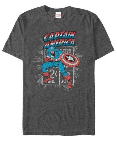 Marvel Men's Comic Collection Retro Captain America Stamp Short Sleeve T-Shirt Gray $14.70 T-Shirts