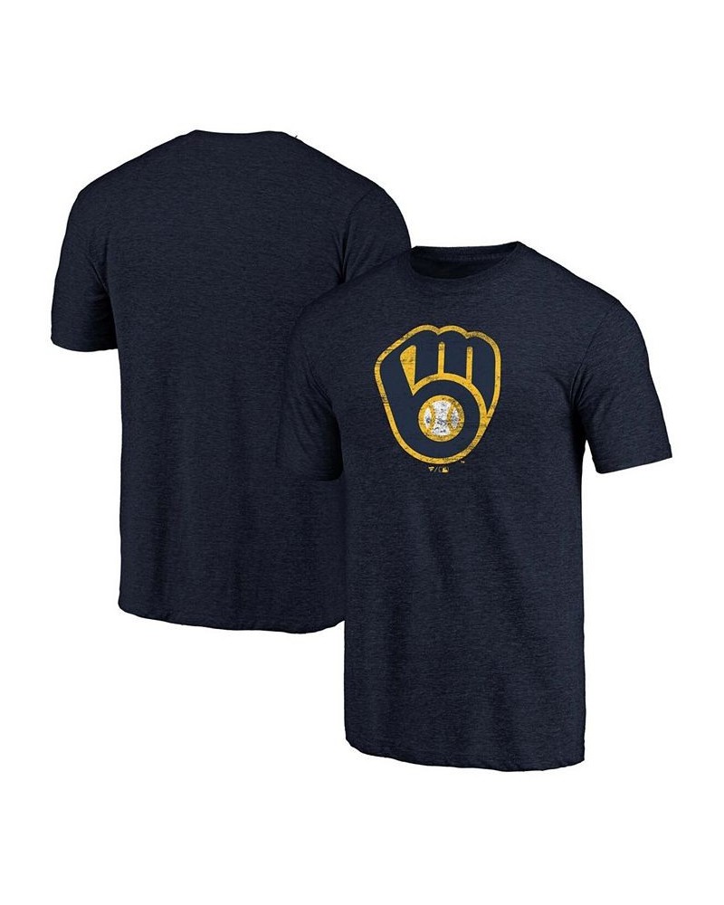 Men's Navy Milwaukee Brewers Weathered Official Logo Tri-Blend T-shirt $23.39 T-Shirts