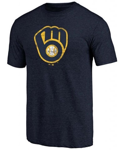 Men's Navy Milwaukee Brewers Weathered Official Logo Tri-Blend T-shirt $23.39 T-Shirts