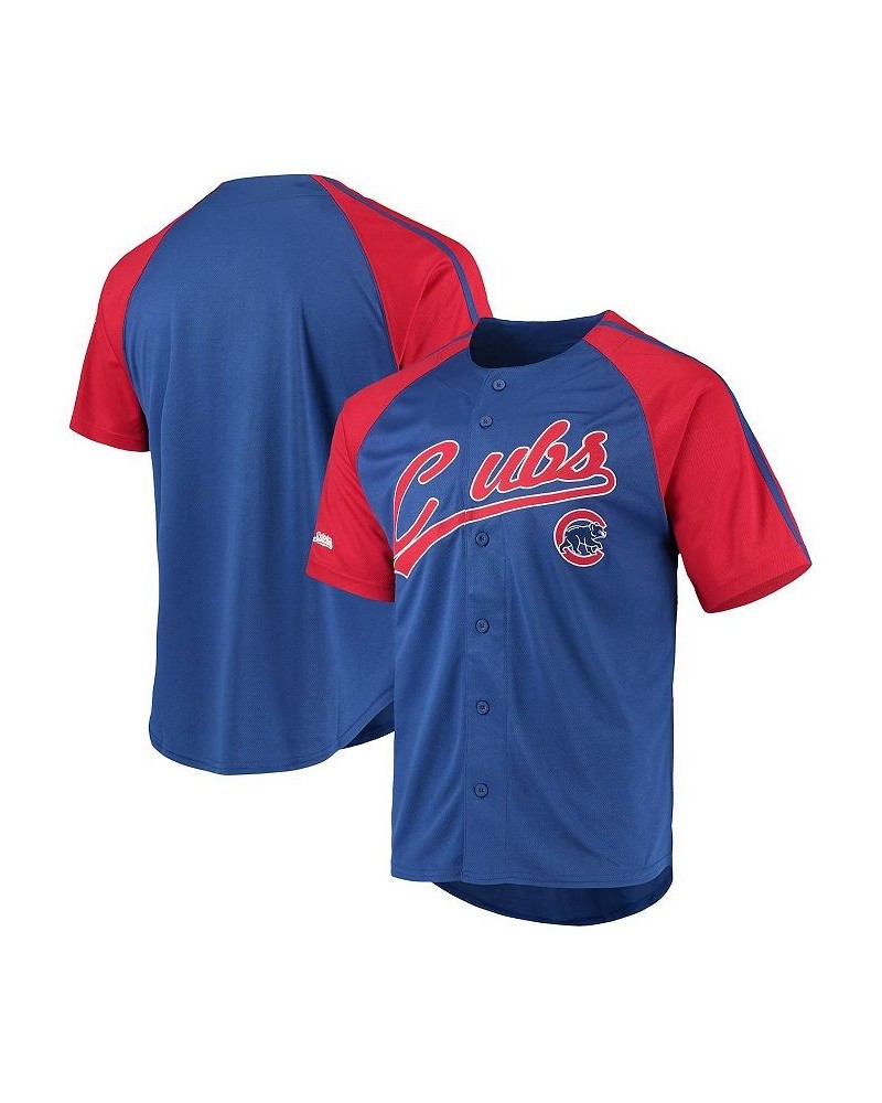 Men's Royal Chicago Cubs Button-Down Raglan Replica Jersey $29.25 Jersey