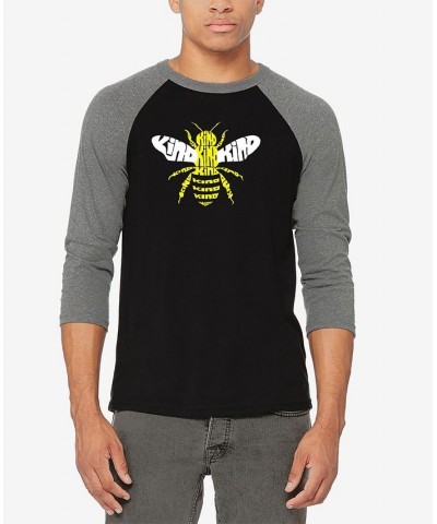 Men's Raglan Baseball 3/4 Sleeve Bee Kind Word Art T-shirt Gray, Black $18.90 T-Shirts