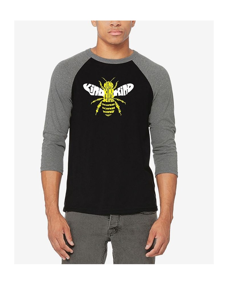 Men's Raglan Baseball 3/4 Sleeve Bee Kind Word Art T-shirt Gray, Black $18.90 T-Shirts