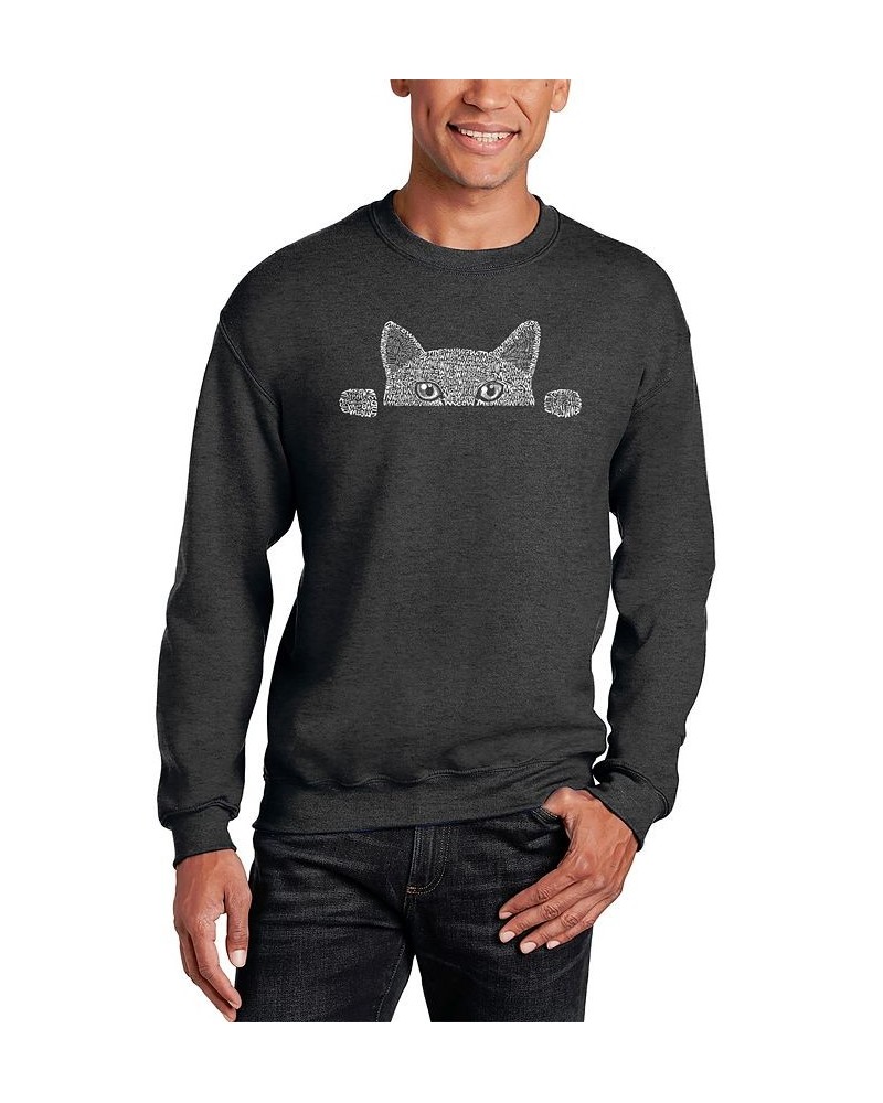 Men's Peeking Cat Word Art Crewneck Sweatshirt Gray $28.99 Sweatshirt