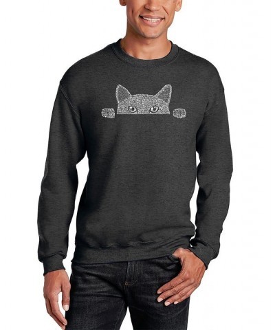 Men's Peeking Cat Word Art Crewneck Sweatshirt Gray $28.99 Sweatshirt