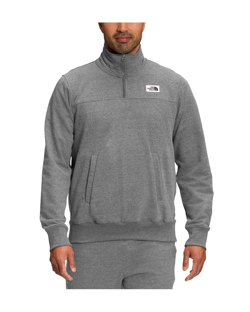 Men's Heritage Quarter-Zip Logo Patch Sweatshirt Gray $27.13 Sweatshirt