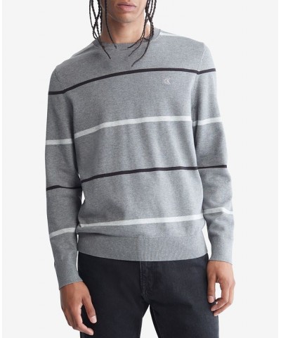 Men’s Multi Stripe Supima Cotton Crewneck Sweater Gray $23.91 Sweaters