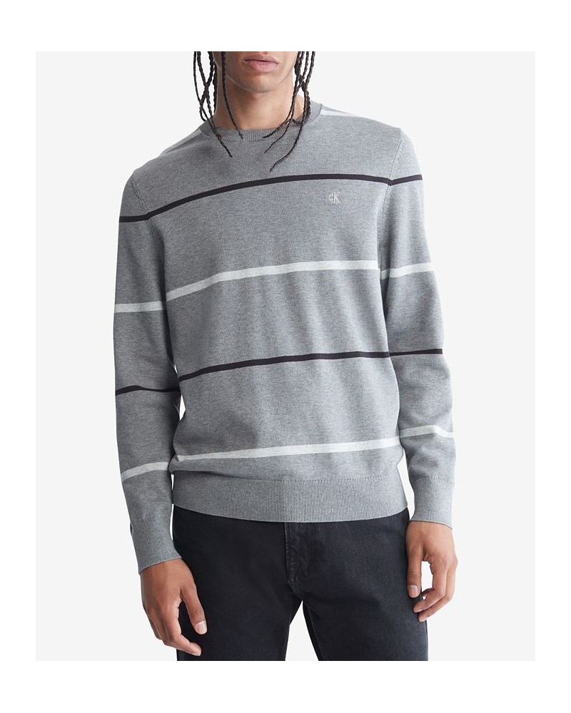 Men’s Multi Stripe Supima Cotton Crewneck Sweater Gray $23.91 Sweaters