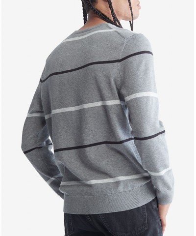 Men’s Multi Stripe Supima Cotton Crewneck Sweater Gray $23.91 Sweaters