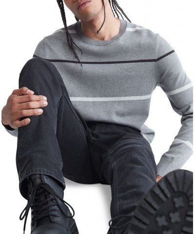 Men’s Multi Stripe Supima Cotton Crewneck Sweater Gray $23.91 Sweaters