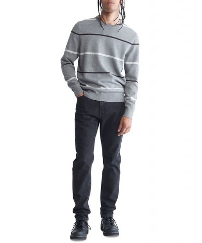 Men’s Multi Stripe Supima Cotton Crewneck Sweater Gray $23.91 Sweaters