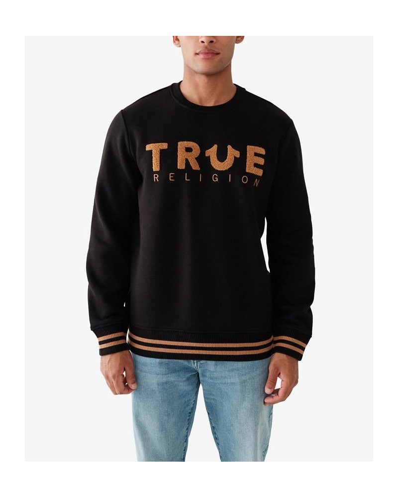 Men's Chenille Crewneck Pullover Sweatshirt Black $33.37 Sweatshirt