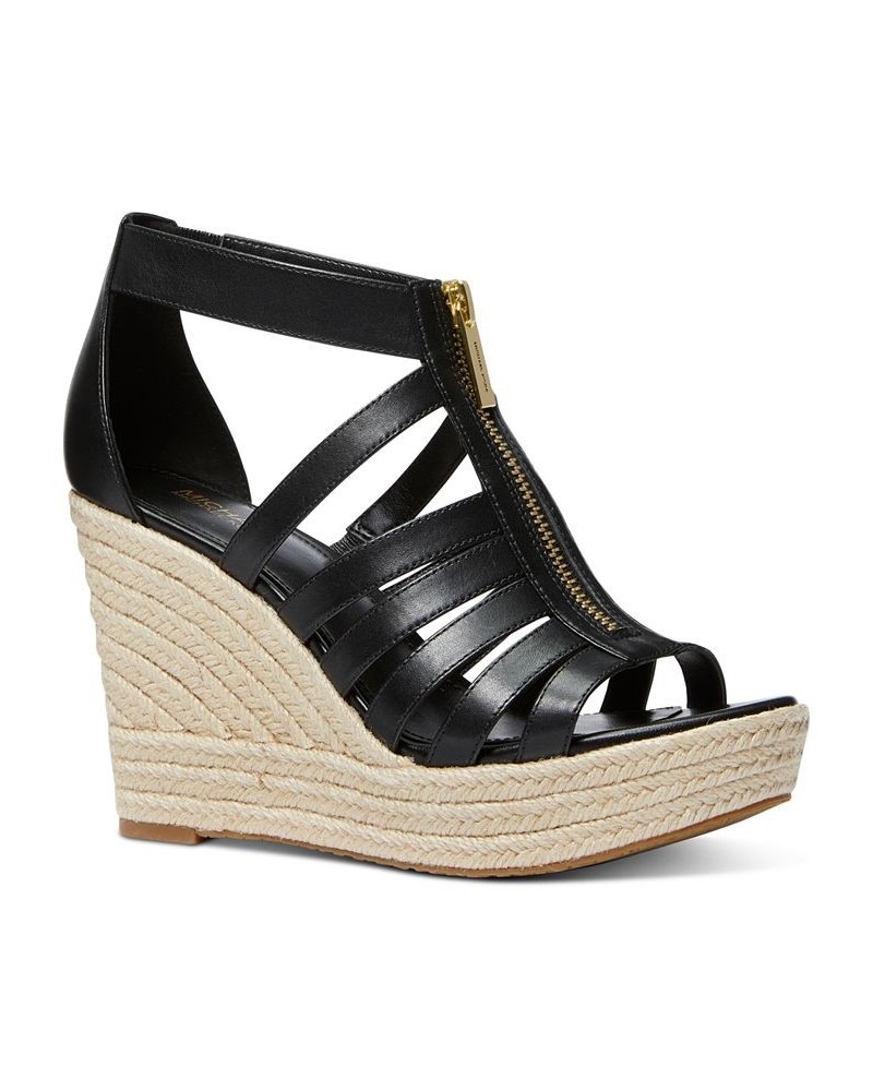 Women's Bradley Zip Espadrille Platform Wedge Sandals Black $64.35 Shoes