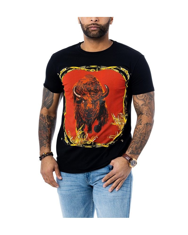 Men's Bison Rhinestone T-shirt Black $26.55 T-Shirts