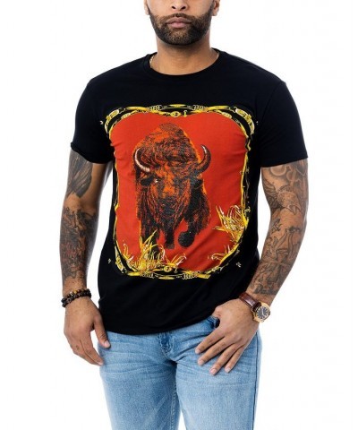 Men's Bison Rhinestone T-shirt Black $26.55 T-Shirts