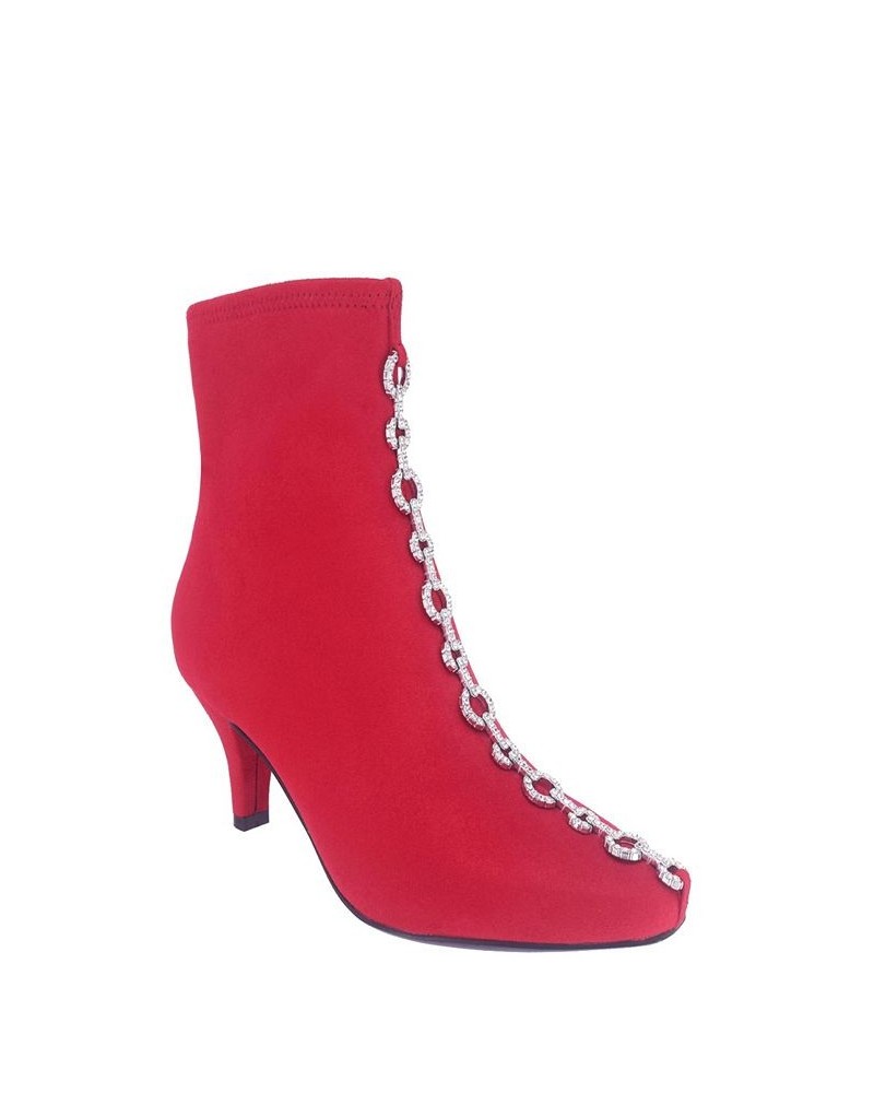 Women's Naja Chain I Stretch Ankle Bootie with Memory Foam Red $50.35 Shoes