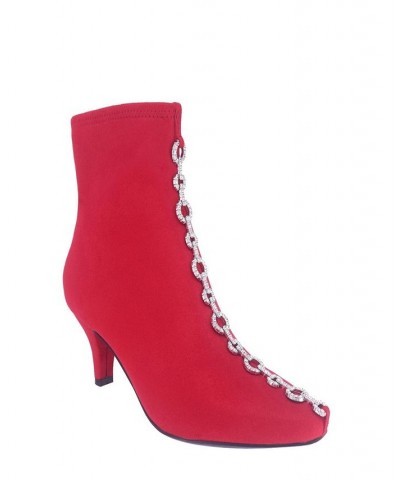 Women's Naja Chain I Stretch Ankle Bootie with Memory Foam Red $50.35 Shoes