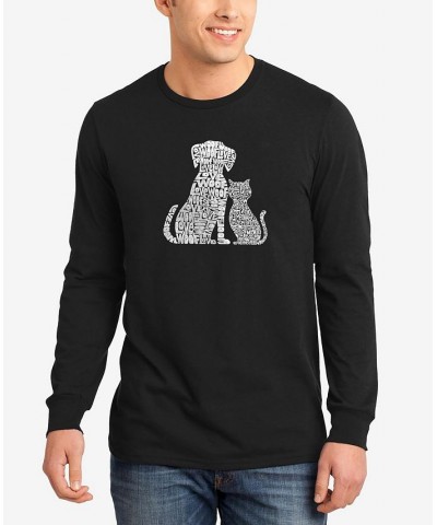 Men's Word Art Long Sleeve Dogs and Cats T-shirt Black $21.19 T-Shirts