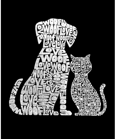 Men's Word Art Long Sleeve Dogs and Cats T-shirt Black $21.19 T-Shirts