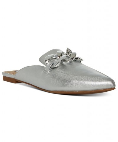 Women's Fleur Tailored Chain Mule Loafer Flats Silver $44.55 Shoes