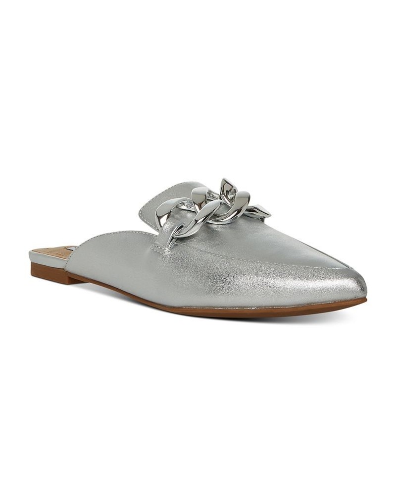 Women's Fleur Tailored Chain Mule Loafer Flats Silver $44.55 Shoes