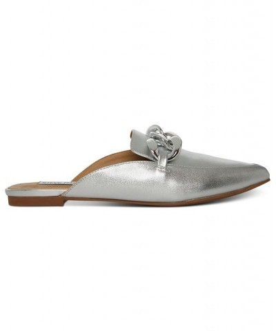 Women's Fleur Tailored Chain Mule Loafer Flats Silver $44.55 Shoes