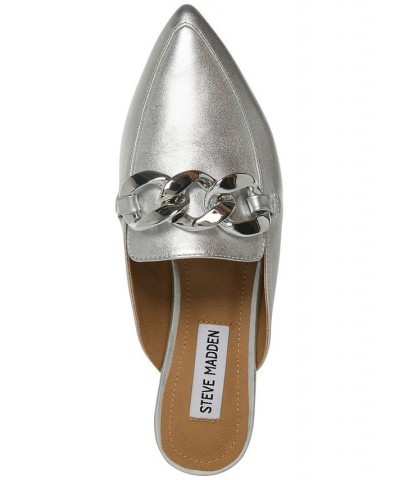 Women's Fleur Tailored Chain Mule Loafer Flats Silver $44.55 Shoes