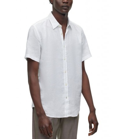 BOSS Men's Slim-Fit Short-Sleeved Stretch-Linen Chambray Shirt White $62.16 Shirts