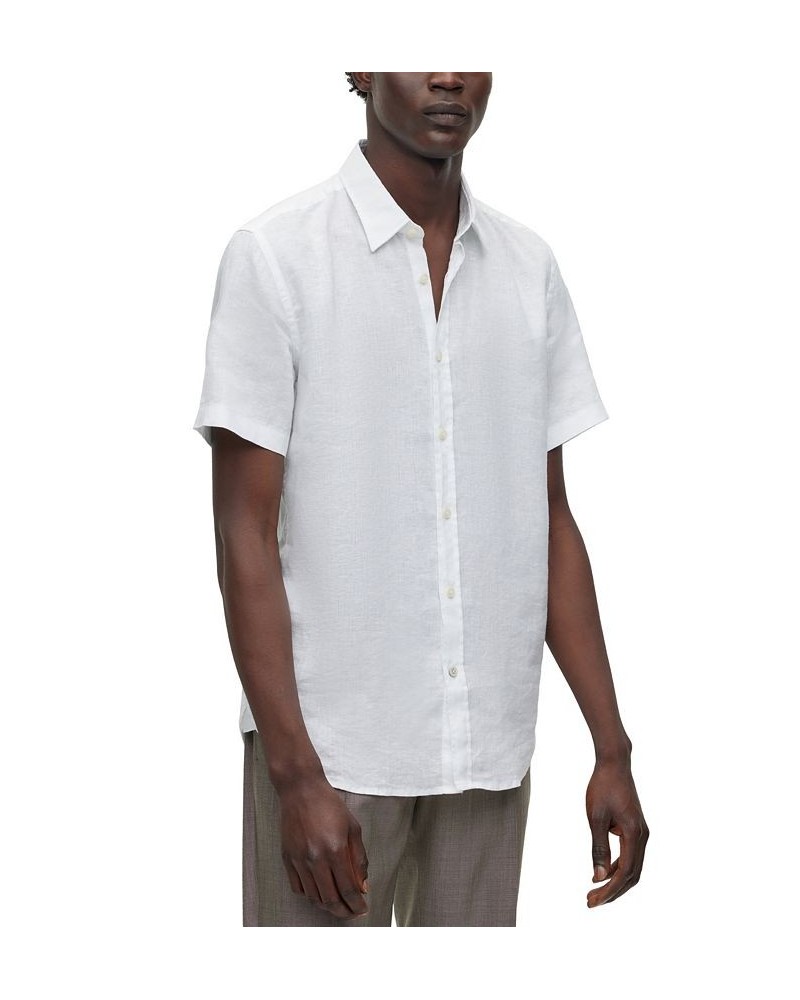 BOSS Men's Slim-Fit Short-Sleeved Stretch-Linen Chambray Shirt White $62.16 Shirts