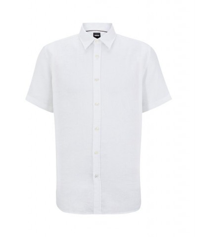 BOSS Men's Slim-Fit Short-Sleeved Stretch-Linen Chambray Shirt White $62.16 Shirts