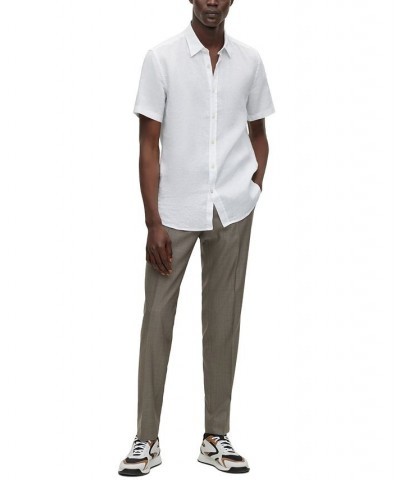 BOSS Men's Slim-Fit Short-Sleeved Stretch-Linen Chambray Shirt White $62.16 Shirts