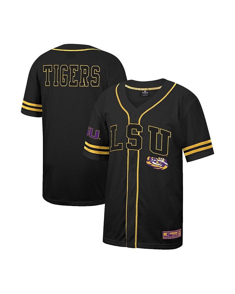 Men's Black LSU Tigers Free Spirited Mesh Button-Up Baseball Jersey $38.24 Jersey