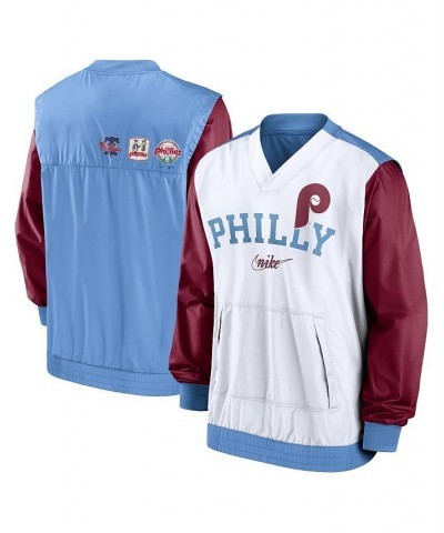 Men's White, Light Blue Philadelphia Phillies Rewind Warmup V-Neck Pullover Jacket $44.00 Jackets