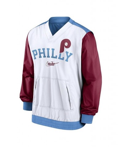 Men's White, Light Blue Philadelphia Phillies Rewind Warmup V-Neck Pullover Jacket $44.00 Jackets