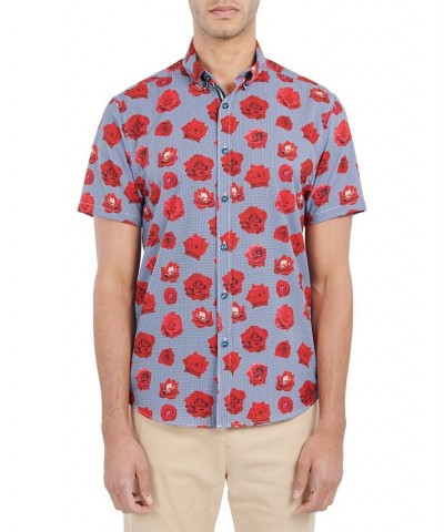 Men's Slim-Fit Non-Iron Performance Stretch Rose-Print Button-Down Shirt Red $36.14 Shirts