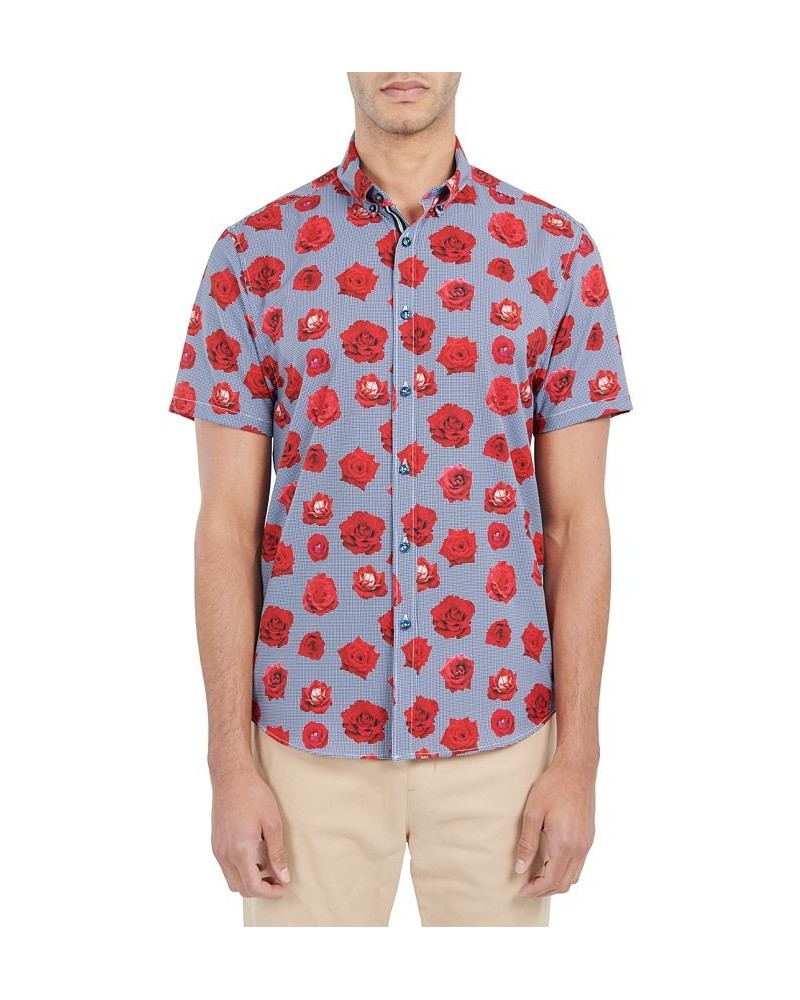 Men's Slim-Fit Non-Iron Performance Stretch Rose-Print Button-Down Shirt Red $36.14 Shirts